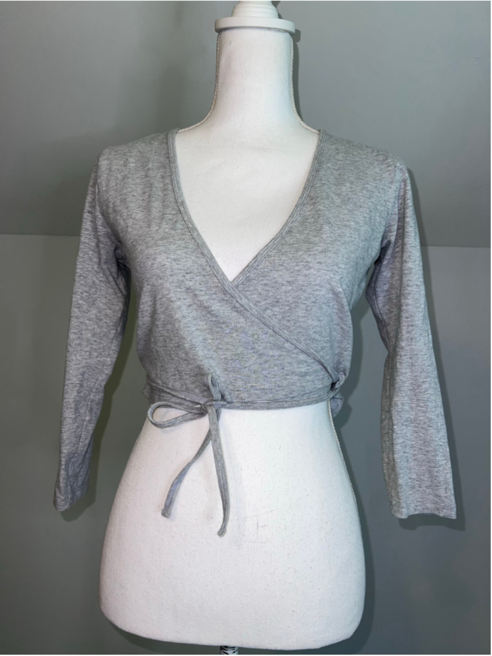 American Apparel Grey Long Sleeve Wrap Crop Top Size S
